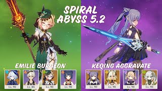 C0 Emilie Burgeon & C0 Keqing Aggravate | Spiral Abyss 5.2 | Genshin Impact