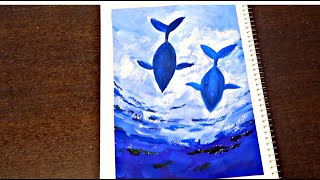 【零基础，手残党不透明水彩绘画】海中鲸鱼 | 使用尼克颜料之Designers Colour | step By step | Whale easy painting