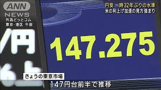 円安一時32年ぶりの水準　米利上げ加速の見方高まる(2022年10月14日)