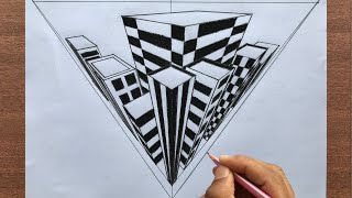 How to Draw using 3-Point Perspective: Draw Buildings of a Town | Bird’s-Eye View Drawing