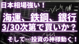 【相場振返り】日本相場強い！海運、鉄鋼、銀行、3/30次第で買いか？そして…投資の神様動く！#海運株 #日本郵船 #商船三井 #川崎汽船 #鉄鋼株 #銀行株 #バフェット