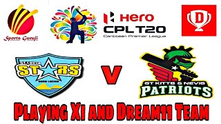 St Lucia Stars Vs St Kitts and Nevis Patriots, Cpl 2018, Playing Xi and Dream11 Team