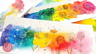 Mother’s Day Rainbow Flower Bookmarks or Card ideas - Watercolor made easy