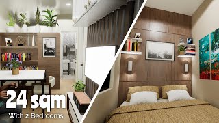 Affordable 24 sqm Small House Interior Design with 2 Bedrooms (258.3 sqft)