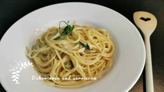 Spaghetti mit Mikrogrün von Erbsen