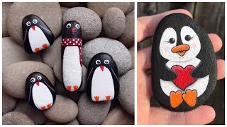 Penguin Pebble Painting - Cute Stone Paints!!