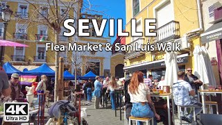 Seville's Feria \u0026 San Luis Streets 👗🛍️ Flea Market  | 4K Virtual Walking Tour Spain