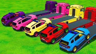 TRANSPORTING POLICE CARS, CARS, AMBULANCE, FIRE TRUCK, MONSTER TRUCK OF COLORS! WITH TRUCKS! - FS 22