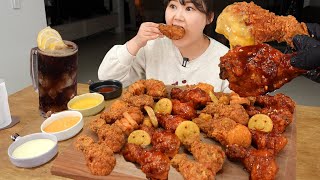 KOREAN Fried Chicken \u0026 Yangnyeom Chicken \u0026 Various Side Menu of BBQ🍗Potato, Menbosha, Shrimp Mukbang