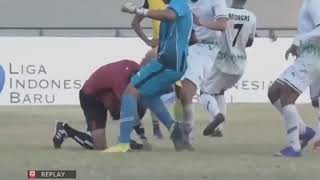 In Indonesia, the referee got in the face for putting a penalty