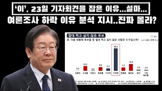 이재명 23일 기자회견을 잡은 이유..넌 다 계획이 있구나.. / 여론조사 하락 이유 분석 지시...몰라서 물어?