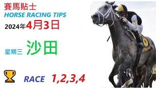 「賽馬貼士」🐴  2023 年 4 月 3 日 沙田🐴    香港賽馬貼士  HONG KONG HORSE RACING TIPS  🐴 RACE  1  2  3  4