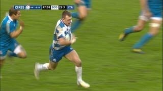 Outstanding Stuart Hogg Length of Pitch Intercept Try Scotland v Italy 09 Feb 2013