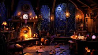 Cozy Witch Cottage Ambience - Halloween Ambience with Fireplace, Rain and Distant Thunder Relaxation