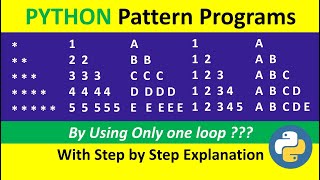 Printing Stars, Numbers and Alphabets in Right Angle Triangle Pattern | Python Pattern | Part-4