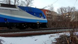 TRAINS AMT Montreal Bound Bilevel Train Near NDG Foot Bridge