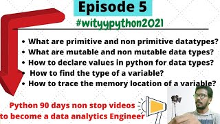 Complete python datatypes information | primitive and non primitive | Different data types python