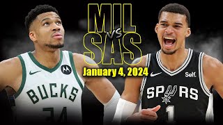 Milwaukee Bucks vs San Antonio Spurs  Game Highlights - January 4, 2023 | 2023-2