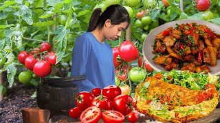 Harvesting Tomatoes, Making Tomato Soup, Fried Pork with Onions, Fried Potatoes | Wild Flower