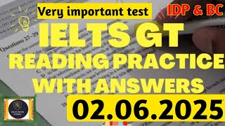 General Reading Practice Test 2025 | 02.06.2025 | IELTS General Reading Test 2025 With Answers