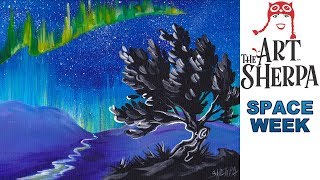 Aurora Borealis Step by Step Acrylic Painting on Canvas for Beginners #SPACEWEEK | TheArtSherpa