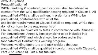 AWS D1.1 /2020Prequalification of WPS (Welding Procedure Specifications)