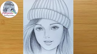 How to draw a girl wearing winter cap for beginners || Pencil sketch || bir kız nasıl çizilir