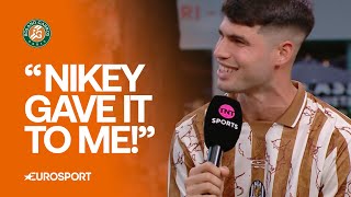 Carlos Alcaraz discusses his CLASSIC Nike T-Shirt after 2nd Round French Open victory 😮‍💨