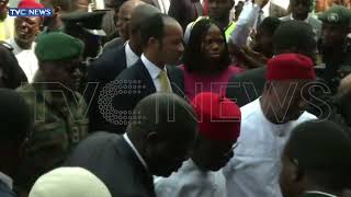 WATCH: Moment President Tinubu, Obasanjo Meet At Hope Uzodimma's Inauguration Ceremony