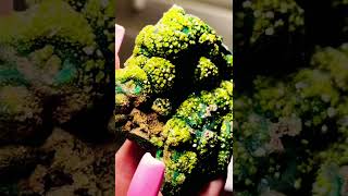 Did you know? Pyromorphite on malachite can form a rare, sparkling drusy texture. #pyromorphite