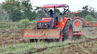 Tractor Plowing In The Farm Tractor Kubota M6040SU Ploughing Field ត្រាក់ទ័រភ្ជូរដីស្រែ