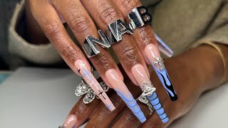 Stunning 2.5-Inch Stiletto Gel X Nails by NAB Nail Bar | Unique Butterfly \u0026 Cross Gem Designs