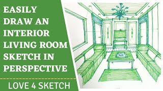 How to draw living room step by step in one point perspective for beginners #art#draw#sketch #yt