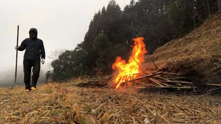 何年も放置されていた山を再生する～雨の日は野焼き\u0026炭焼き、椎茸の収穫始まる2023/02/13-01