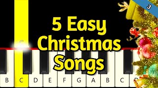5 Very Easy Christmas Songs - Easy and Slow Piano tutorial - Beginner