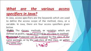 JAVA INTERVIEW QUESTIONS || Access specifier || CORE JAVA INTERVIEW QUESTION || object