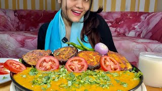 EATING DAL CHAWAL, BAINGAN FRY | ASMR INDIAN FOOD MUKBANG #asmreating