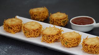 5 Minutes Snack Recipe | Monaco Sev Bites| Party Appetizer | Stuffed Monaco Biscuit Sev| Easy Snacks