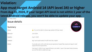 Flutter | How to fix | Play Console Violation: app must target Android 14 (API level 34) or higher