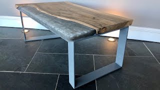 Grey Resin English Walnut Table on Metal base