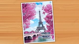 Eiffel tower painting idea ll blossom painting with eiffel tower ll art