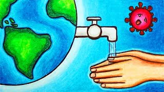 Coronavirus Awareness Poster Drawing | How to Draw Poster of Hand Washing Saves Lives from COVID-19