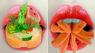 ASMR 食べるマグロのカナッペ、ウインナーのお花 | Eating Tuna Canapés, Flower-shaped Sausages #shorts