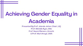 PEPSS seminar series: Gender Inclusion and Equity in Academia - Jetten, Ryan, Ellemers, Kragt