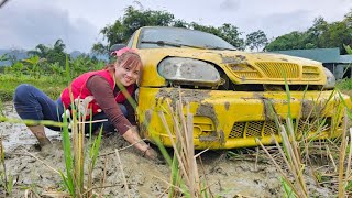 The girl rescued and repaired a neighbor's car that had fallen into a field.