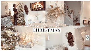 DECORATING FOR CHRISTMAS | WHITE, SILVER & NUDE DECOR! ✨🎄