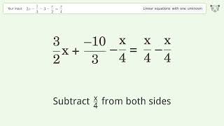 Linear equation with one unknown: Solve 2x-1/3-3-x/2=x/4 step-by-step solution