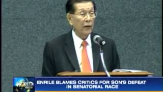 Enrile blames critics for Jack's defeat