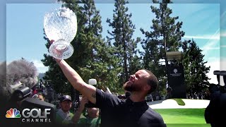 Stephen Curry receives trophy for American Century Championship win | Golf Channel