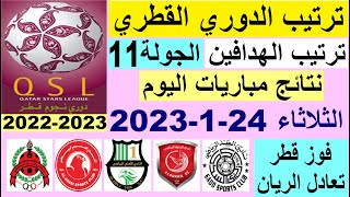 ترتيب الدوري القطري وترتيب الهدافين ونتائج مباريات اليوم الثلاثاء 24-1-2023 الجولة 11 -دوري نجوم قطر